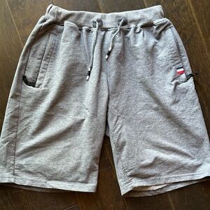 Men’s Gray Athletic Shorts with Elastic Waistband Side Zip Pockets Comfy Lounger